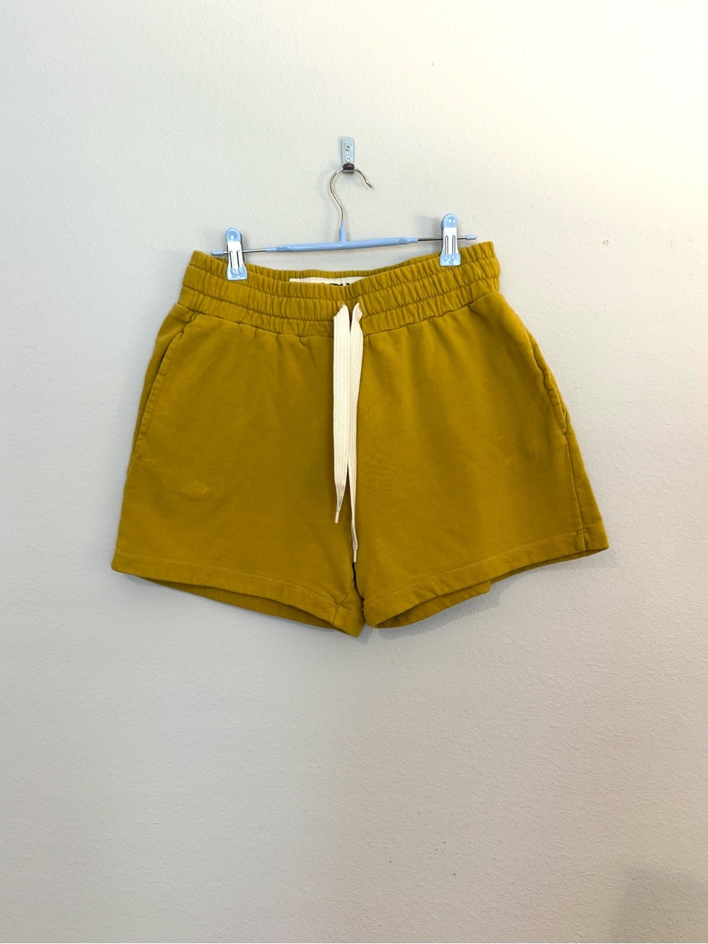 MOTHER Mustard Yellow Elastic Waist Fleece Shorts